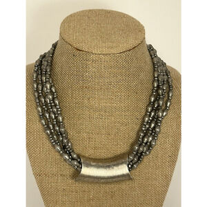 Mon Bijou Signed Designer Silver Pewter Multi Beaded Collar Statement Necklace